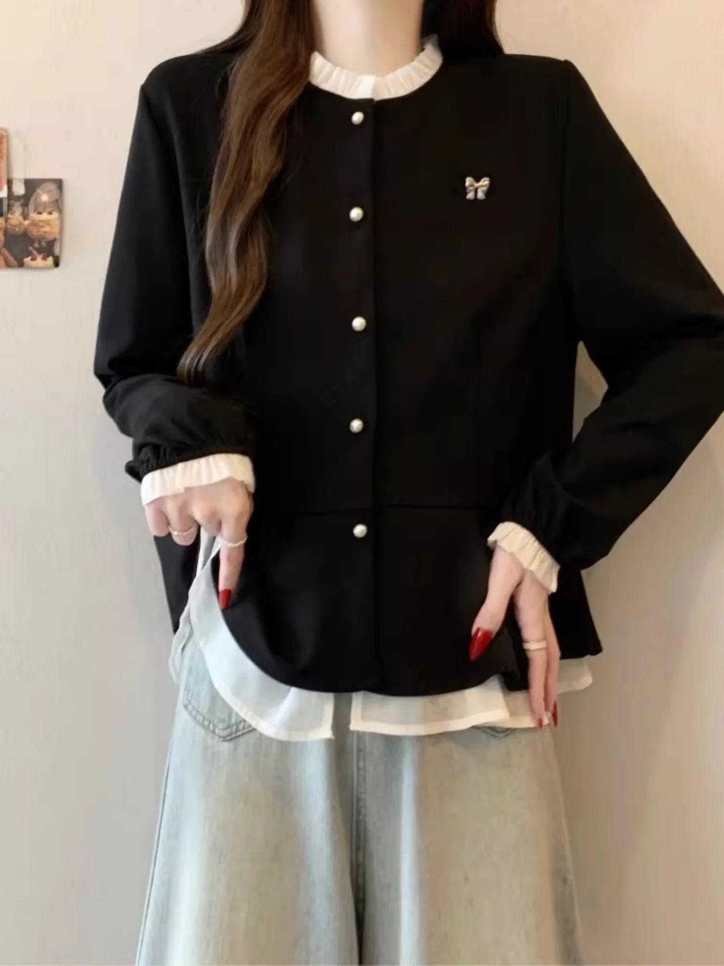 

Bla Long Sve Loose Fit oulder irt Spring 2026 plus Size Women's Faion Commute Sle round Ne Button up Top