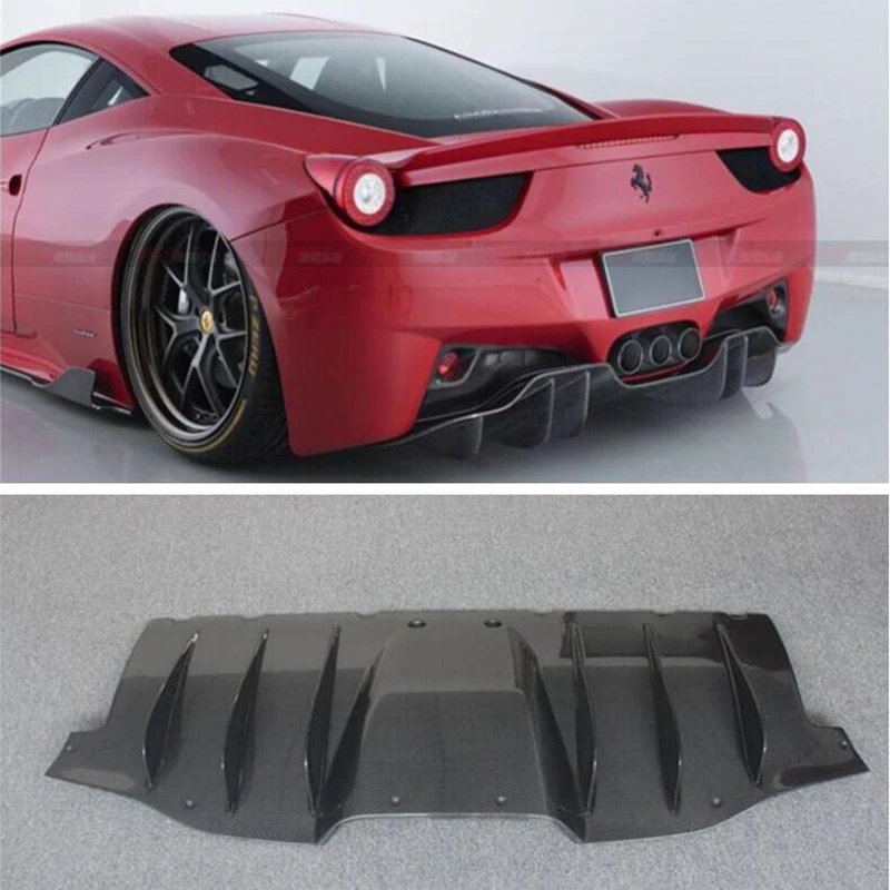 For Ferrari 458 REAL Carbon Fiber Rear Lip Splitters Diffuser Bumper Spoiler V-Style High Quality Car Accessories