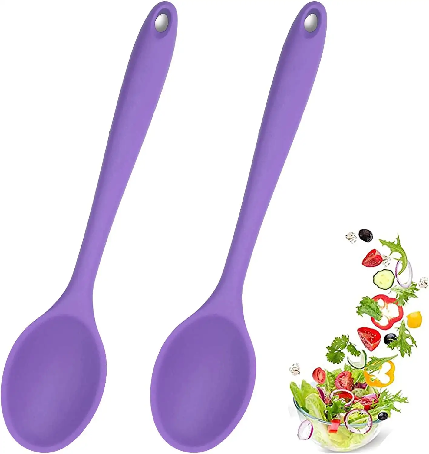 2 Pcs Silicone spoons for cooking heat resistant, Hygienic Design Cooking Utensi Mixing Spoons for Kitchen Cooking Baking