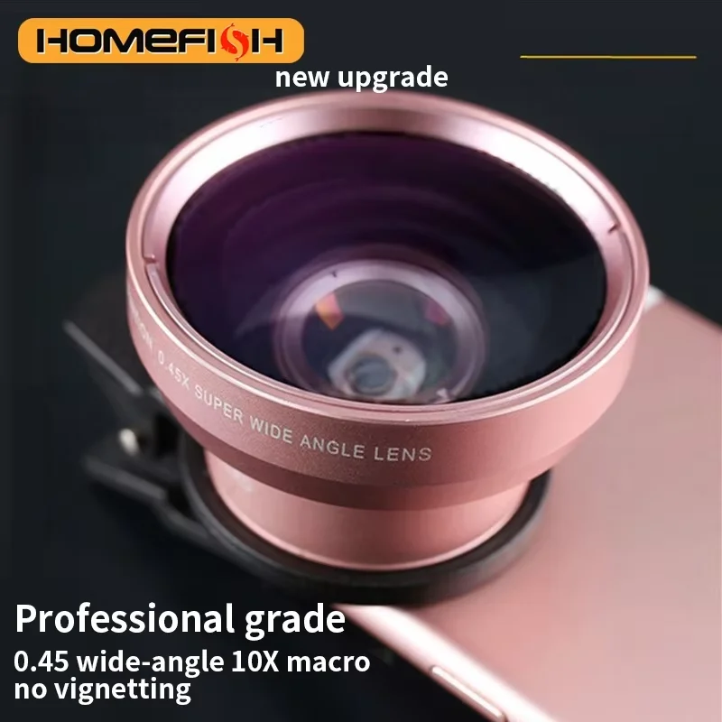 O suporte universal de lente 2 em 1 37MM 0,45X 49UV super grande angular + lente macro para celular é adequado para iPhone e Android