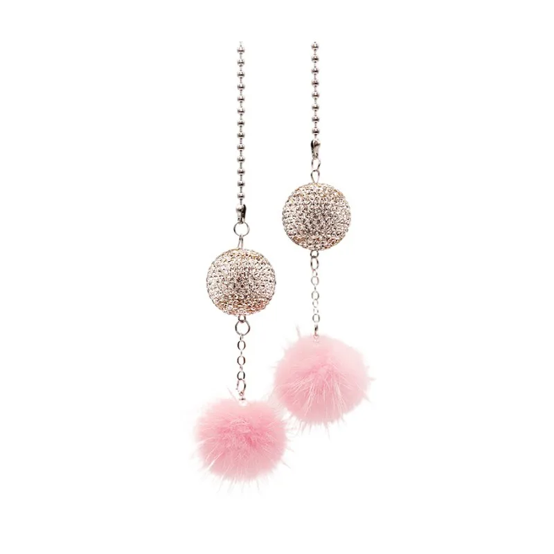 Crystal Diamond Ball Car Rearview Mirror Ornament Mink Ball Car Interior Decoration Interior Accessories Decor Hanging Pendant
