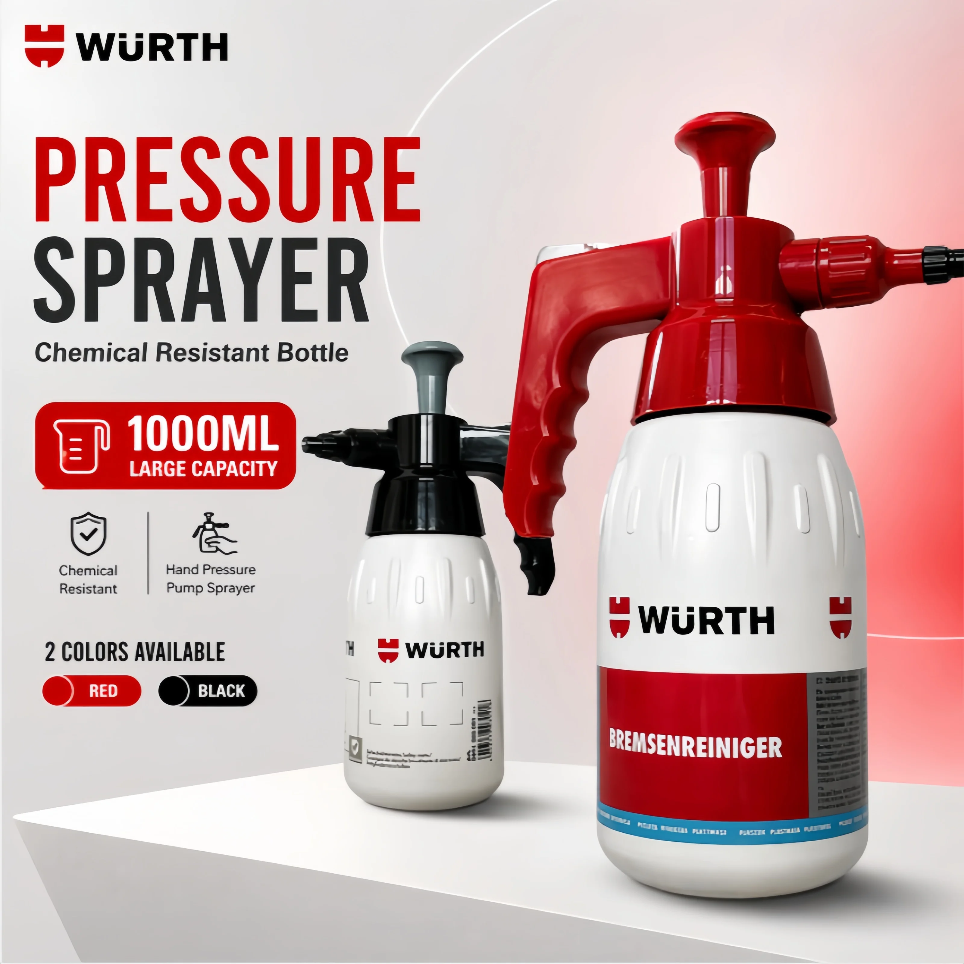 Pulverizador Manual Wurth com Bomba de Pressão, Resistente a Óleo, Ácido e Alcalino, para Limpeza Automotiva e Uso em Jardim