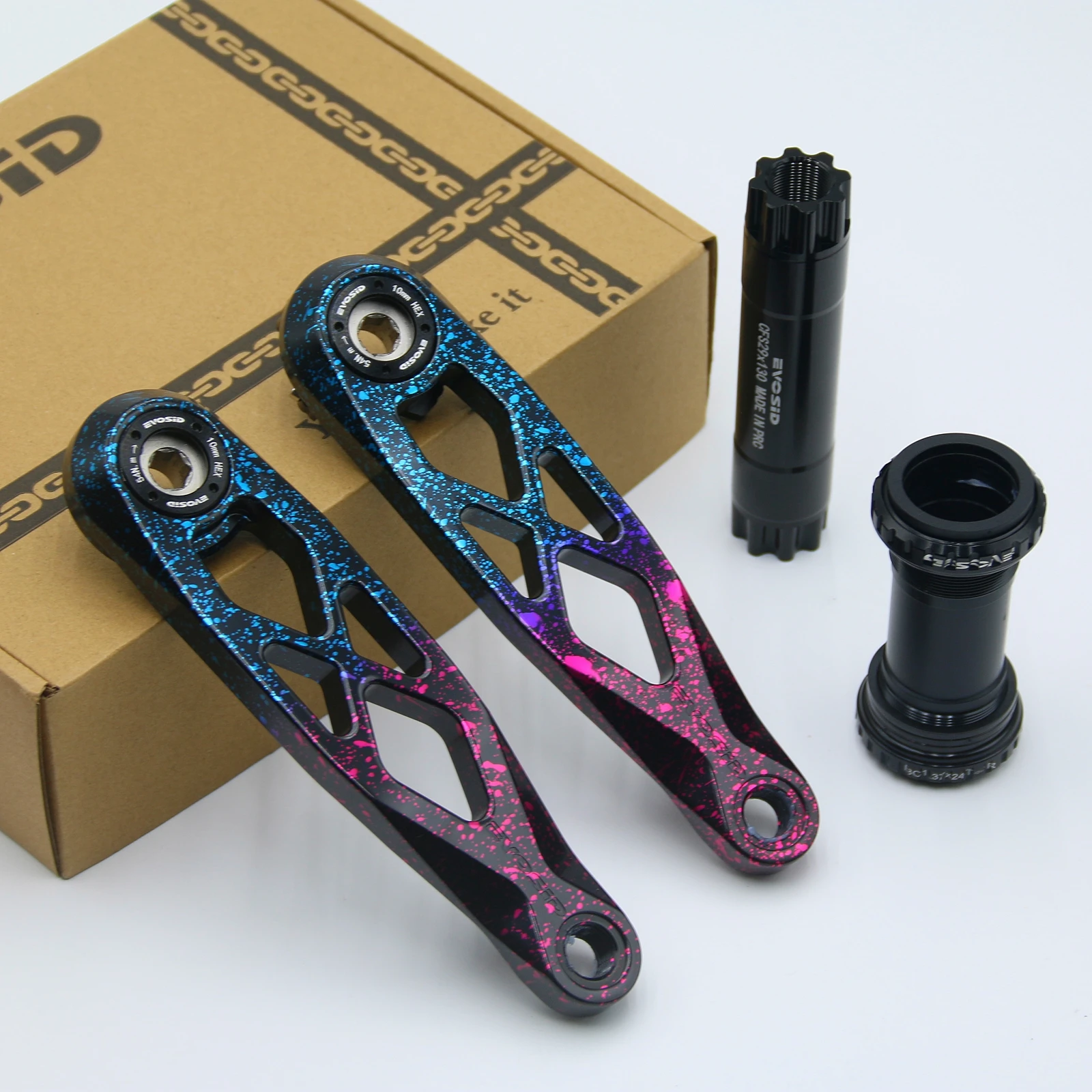 EVOSID Ultraleichte MTB-Fahrradkurbel 165 mm DUB-Achse 29 mm Mountainbike-Kurbelgarnitur 170 mm 3-Nagel gerade Installation für Enduro AM