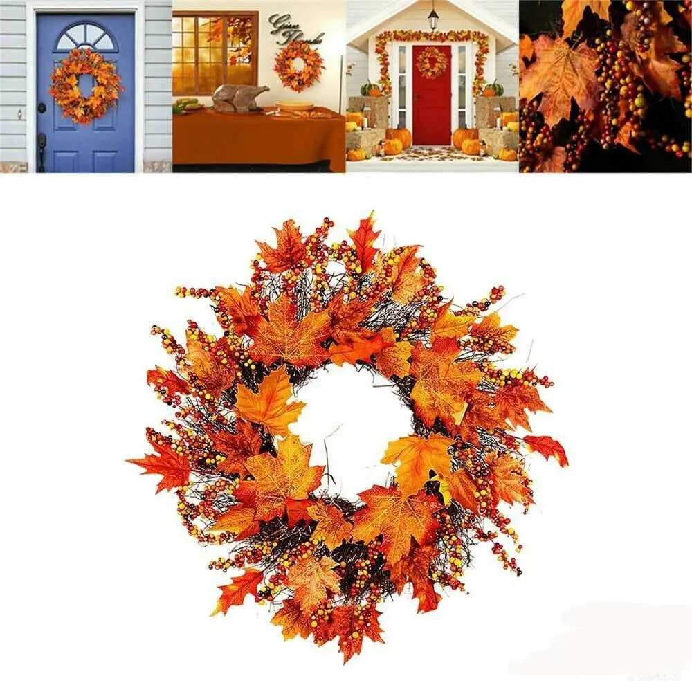 

35CM Fall Door Pumpkin Wreath Autumn Color Maple Leaf Halloween Christmas Decor Garland Autumns Harvest Holiday Decoration