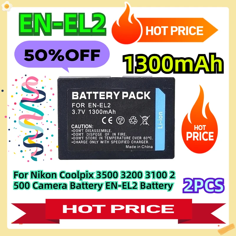 

For Nikon Coolpix 3500 3200 3100 2500 Camera Battery EN-EL2 Battery 1300mah 3.7V 2pcs
