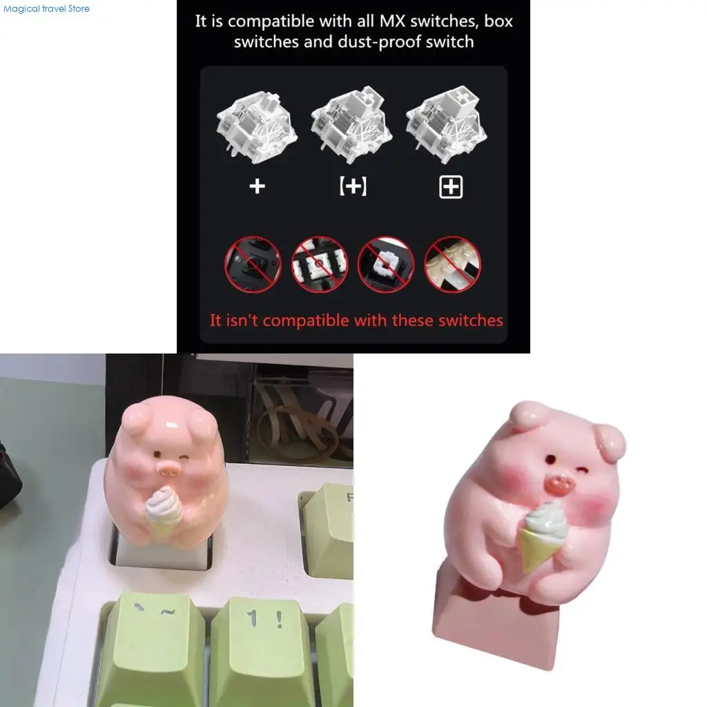 N2UB Handmade Pink Cartoon Piggy Keycap Crossed Stem for Mechanical Keyboards Keytop