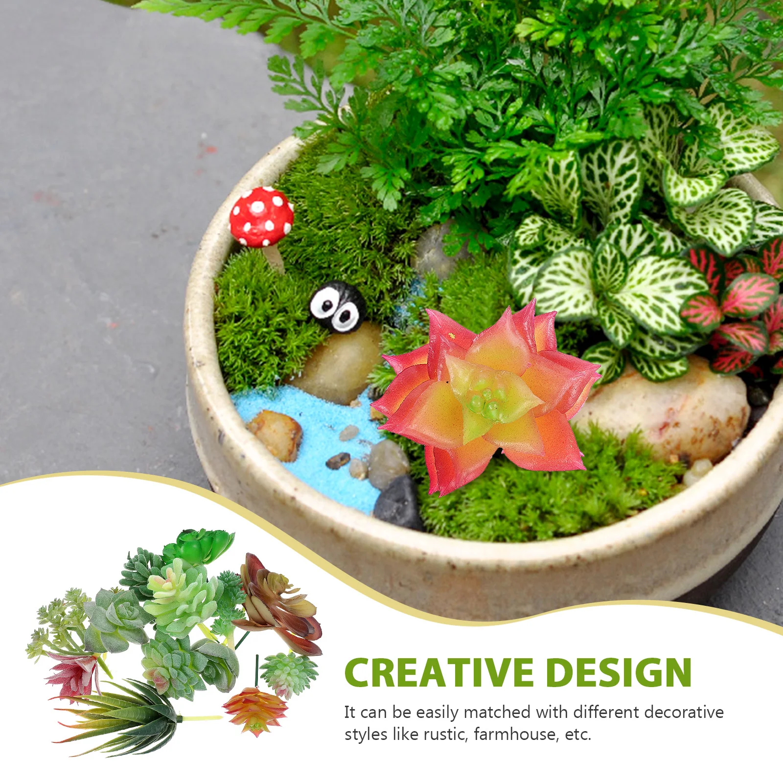 

13Pcs Artificial Succulent Plant Decor Fake Succulent PVC DIY Arrangement Home Wedding Office Party Supplies