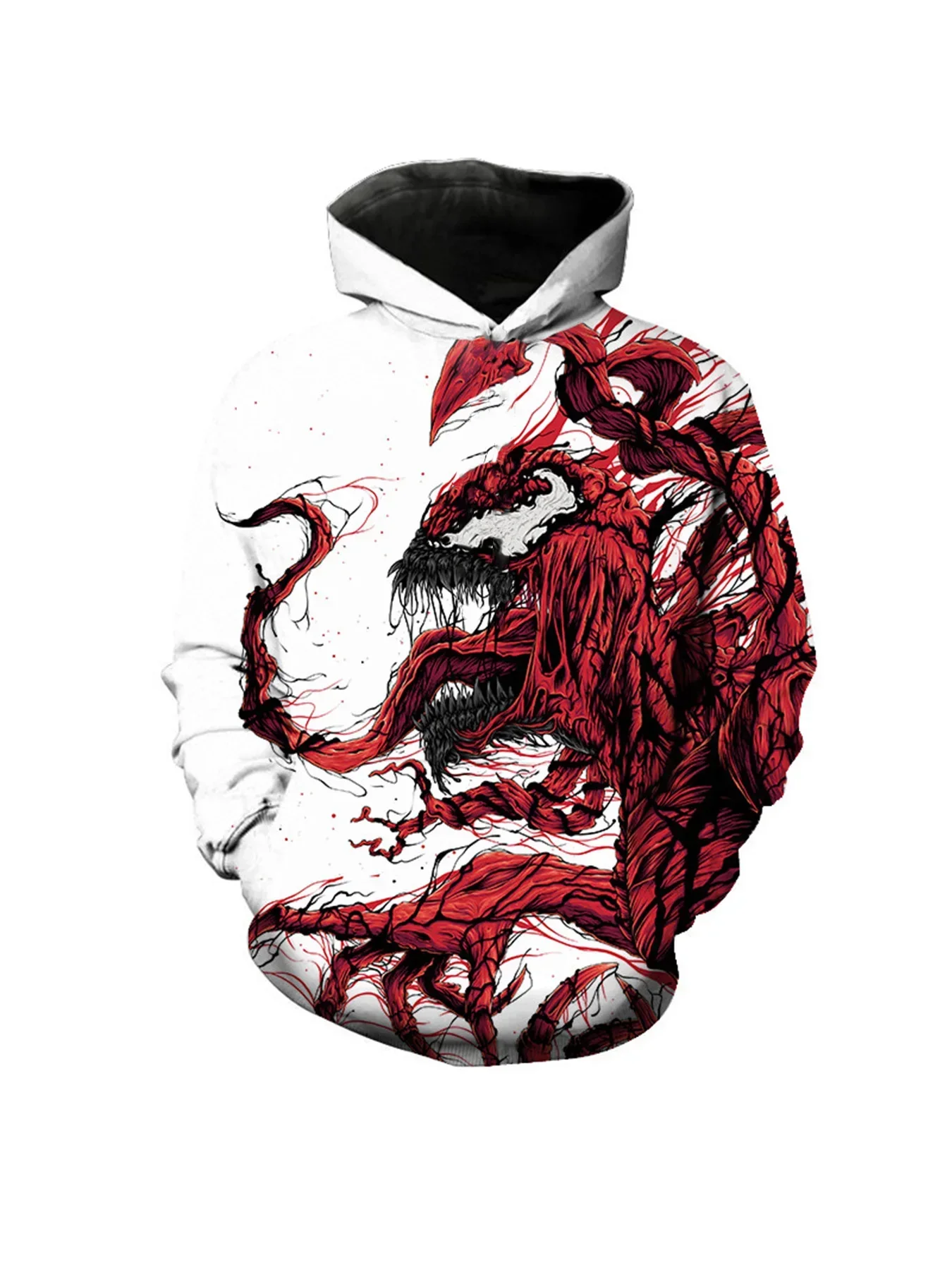 Venom Villain 3D Printed Full Body Long Sleeve Men\'s Hooded Sweatshirt, Teenage Street Casual Plus Size Men\'s Clothing