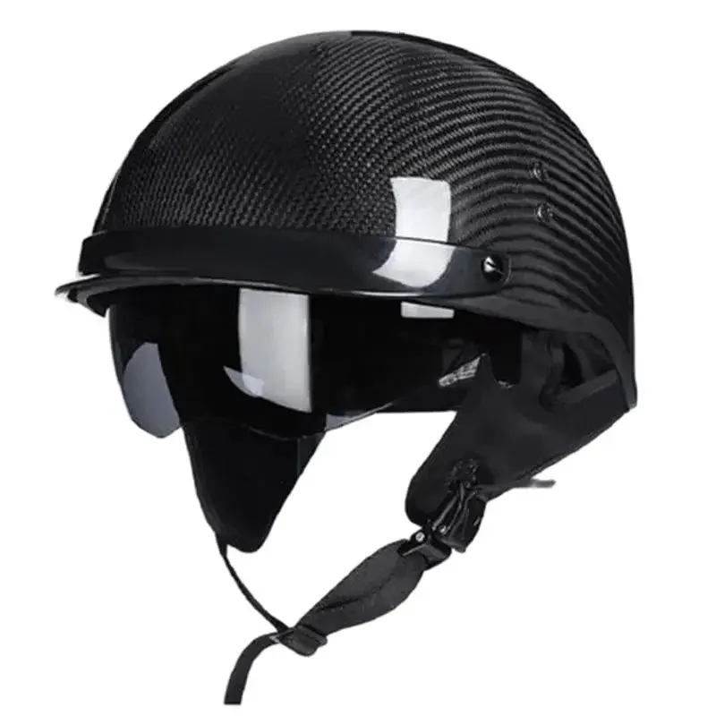 Carbon Fiber Half Face Motorbike Helmet DOT Certified Retro Vintage Jet Casco Capacete for Motorcross