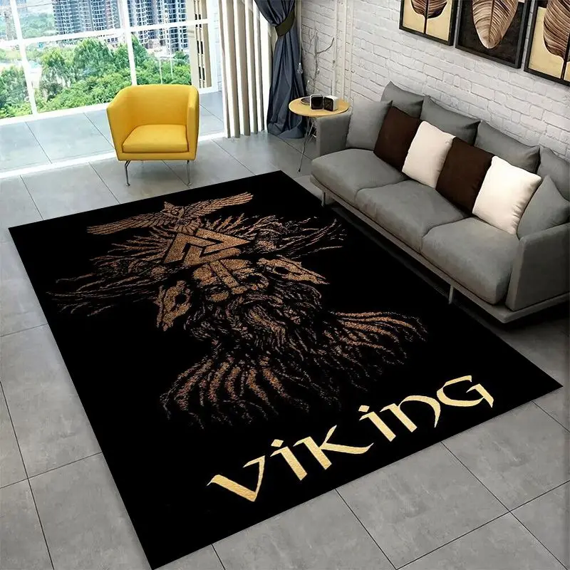 Viking Totem Nordic Rune Valhalla Vegvisir Odin Large Area Rug Non-slip Carpet for Bedroom Living Room Sofa Doormat Floor Mat