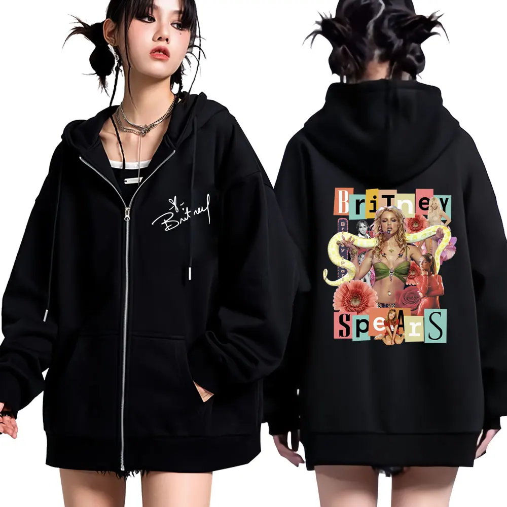 

Britney Spears Graphic Zipper Hoodies Men Women Trendy Hip Hop Hoody Sweatshirt Vintage Oversized Popular Jackets Y2k Streetwear