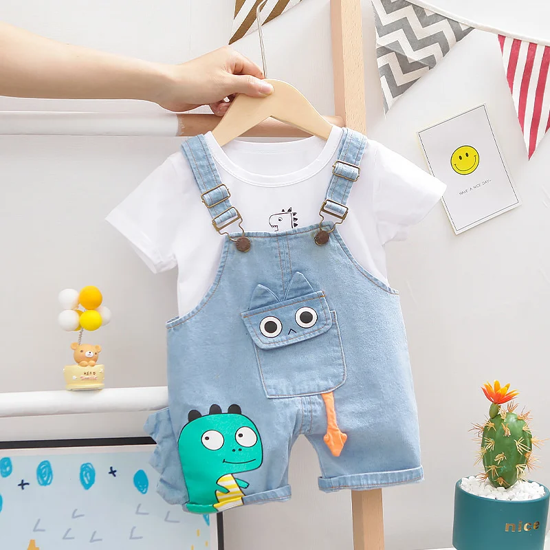 New Summer Baby Clothes Suit Children Boys Girls Short Sleeved T-Shirt Overalls 2Pcs/Sets Toddler Casual Costume Kids Tracksuits