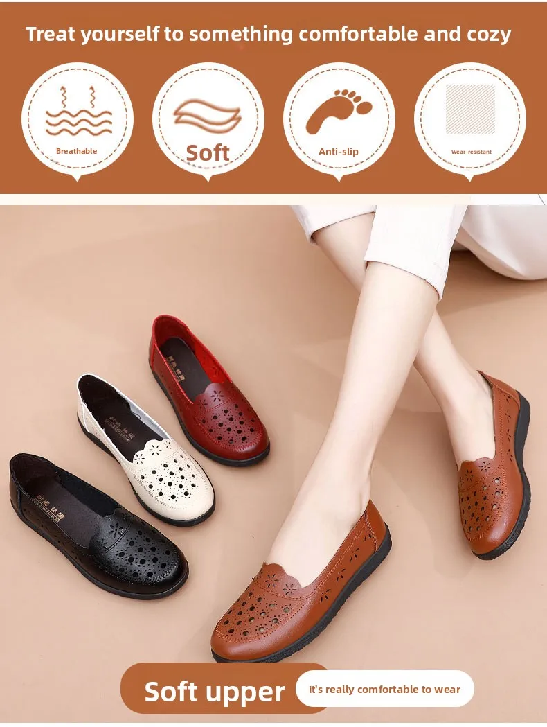Sandalen Sommer Komfort Baotou Weiche Sohle Mutterschuhe Flache Sohle Damenschuhe Lochlederschuhe Schuhe für mittlere und ältere Altersgruppen – Detail 3