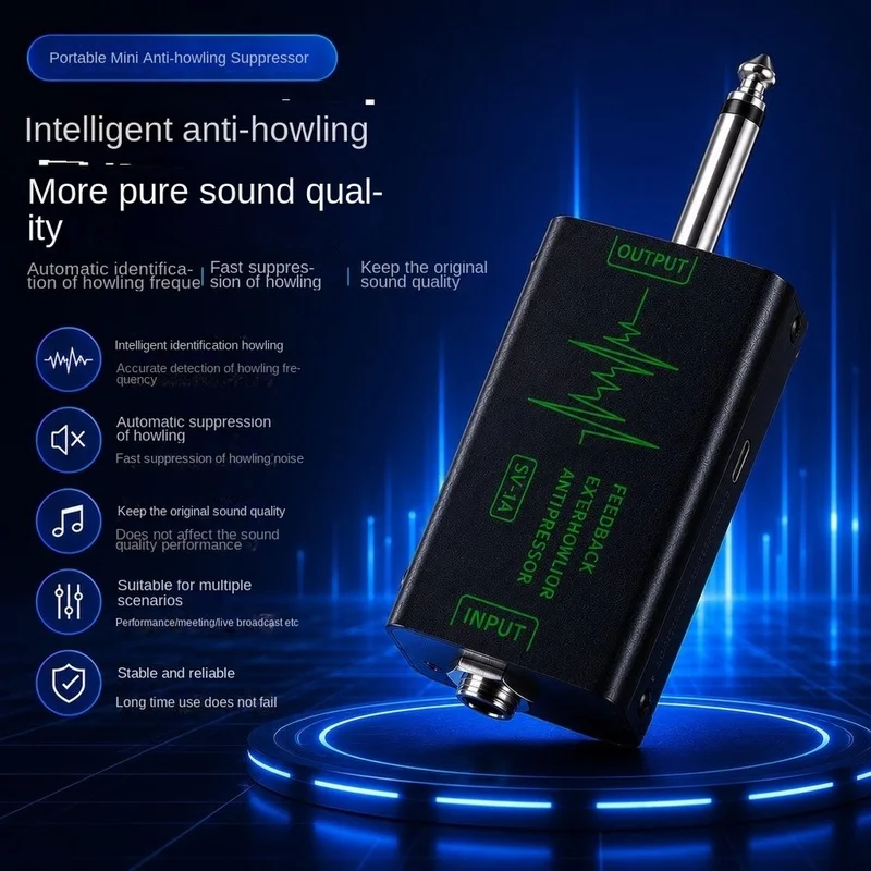 Super Sale Portable Microphone Feedback Suppressor 6.35mm Jack for Outdoor Home Live Conference Anti-Howling Frequency Shifter