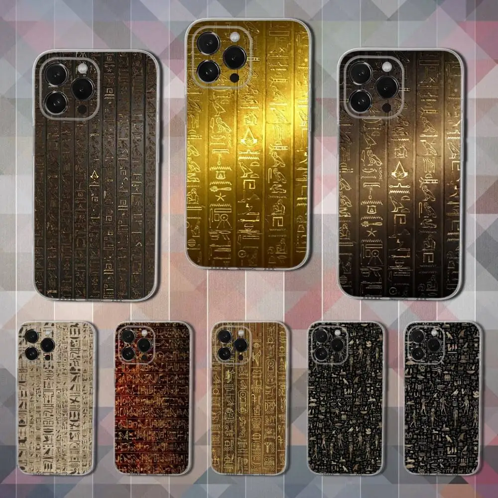 

Ancient Egypt Hieroglyphics Phone Case For iPhone 16,15,14,13,12,11 Pro,Max,Plus,X,XS,XR,SE,Mini Transparent Soft Cover