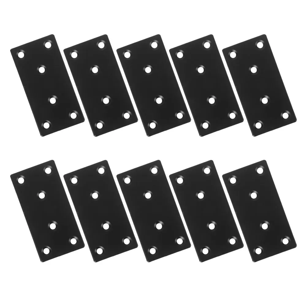 

10pcs Black Flat Mending Plate 6-Hole Steel Bracket For Wood Furniture Straight Connection Heavy Duty Mounting Plate Flat Roof