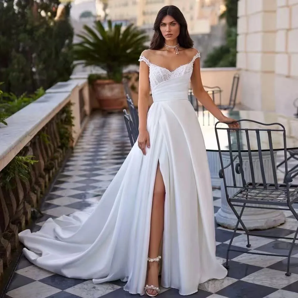 

Onelife элегантное матовое атласное свадебное платье трапециевидной формы на заказ, роскошные аппликации из бисера, винтажное свадебное платье с открытой спиной и короткими рукавами