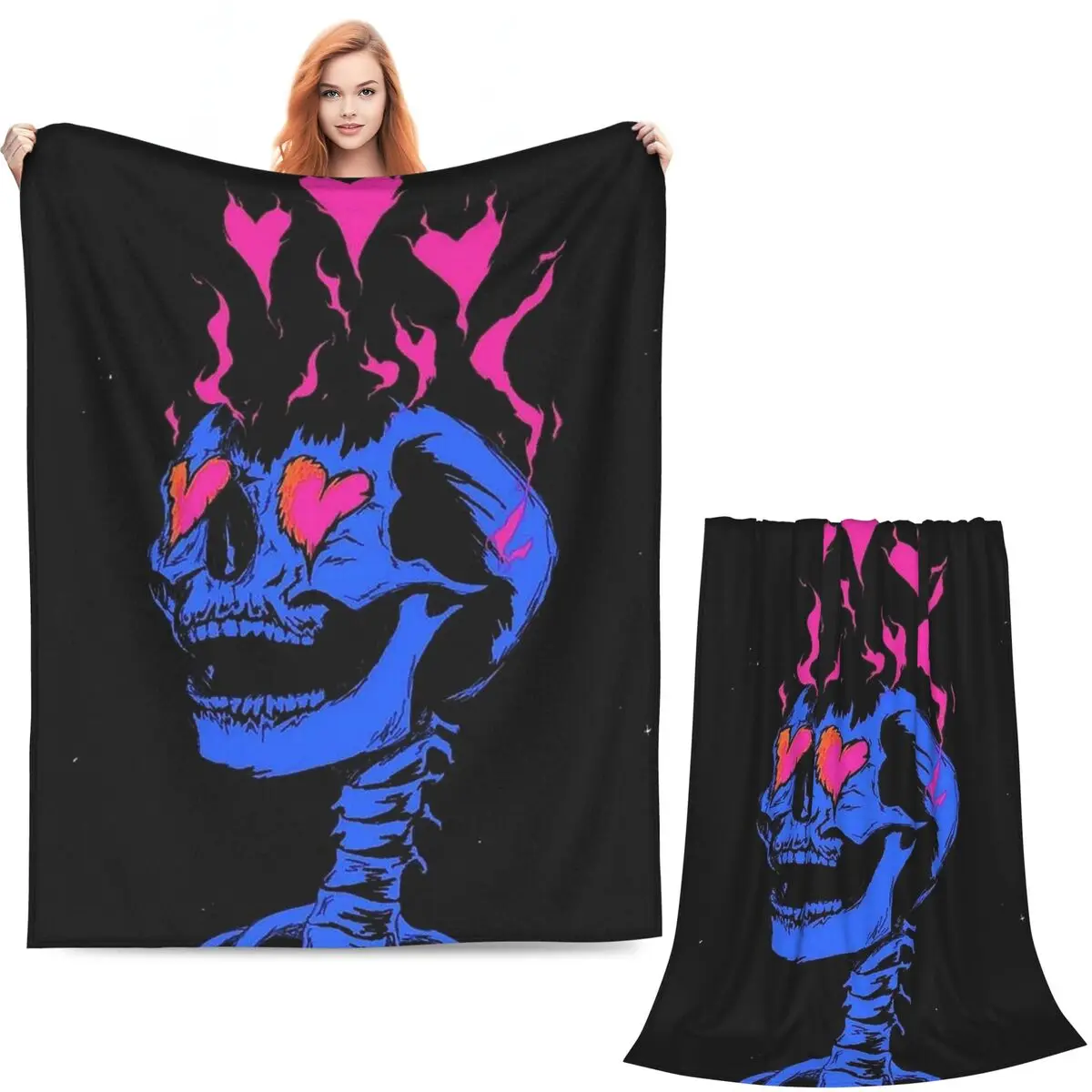 Pink Skull And Heart Eye Gothic Blankets Soft Warm Flannel Throw Blanket Plush for Bed Living room Picnic Travel Home Sofa