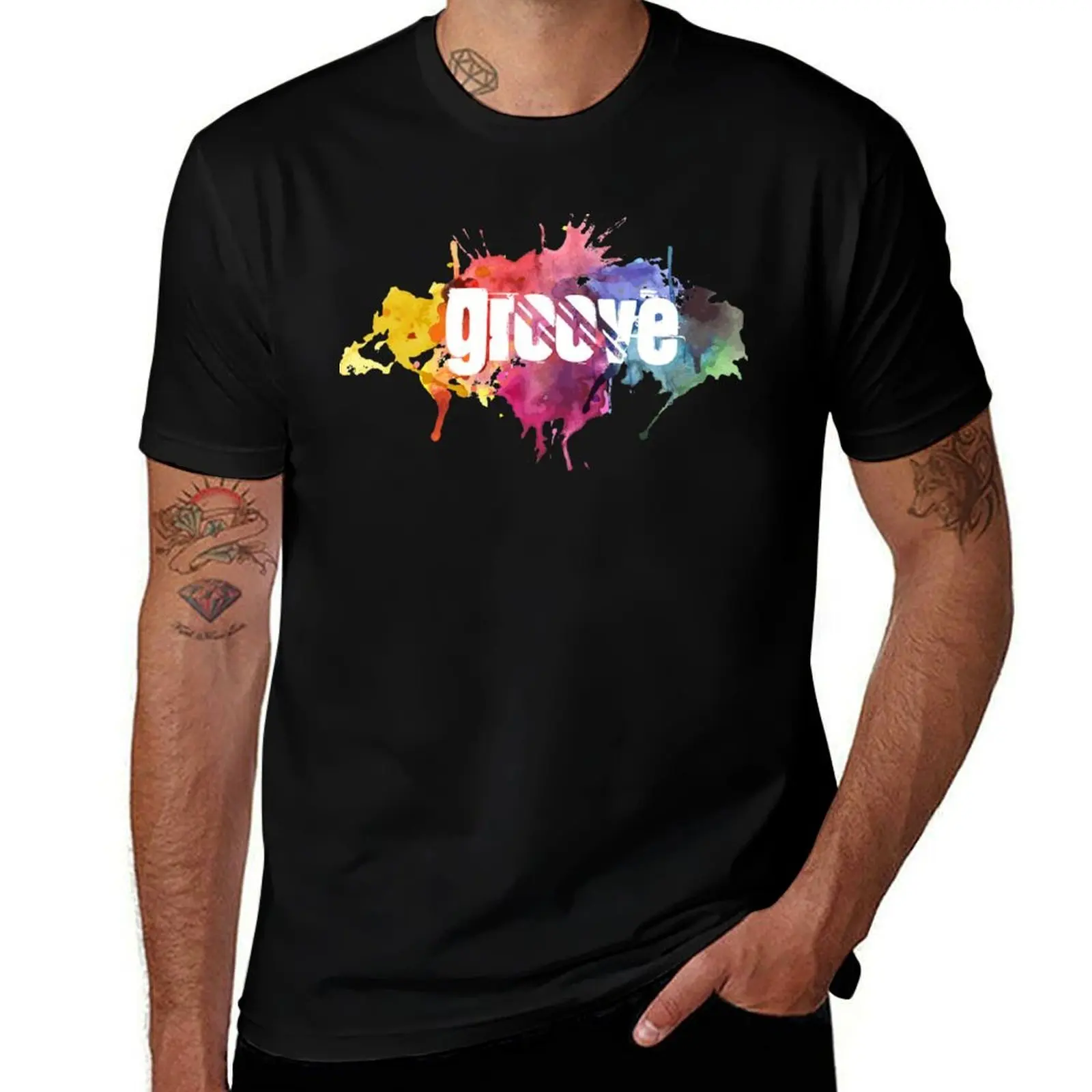 groove color splash logo T-Shirt Sports Casual Short Sleeve Cotton Tee T-Shirt
