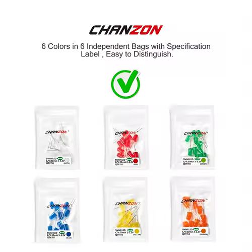 Diffused 5mm Led Diode Kit White Red Green Blue Yellow Orange 2V 3V Bulb Light Emitting Assortment Set Diy Arduino Pcb Circuit - Image 5