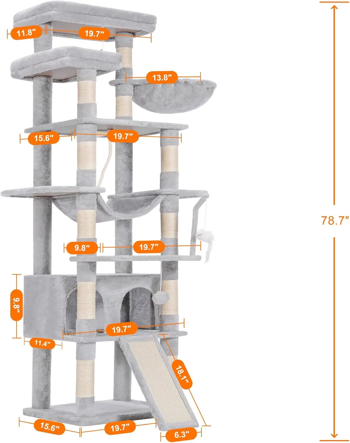 Multi-Level Kattentoren Voor Katten Binnenshuis, 2 Verbrede Pluche Zitstokken Kat Condo Board