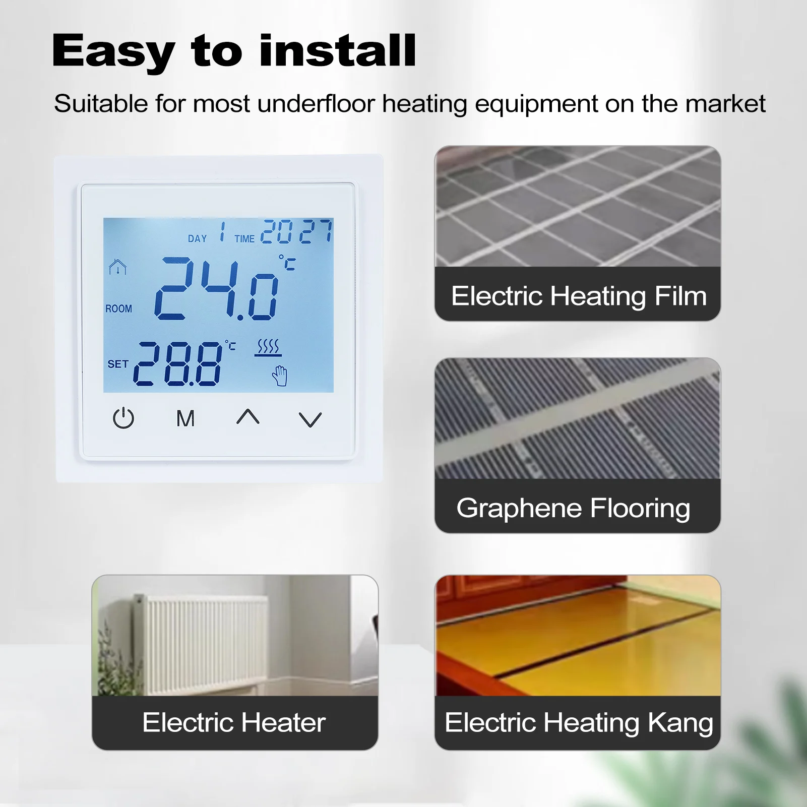 Intelligent Digital Thermostat 16A Floor Heating Temperature Controller LED Touch Screen NTC Sensor Electric Heating Control