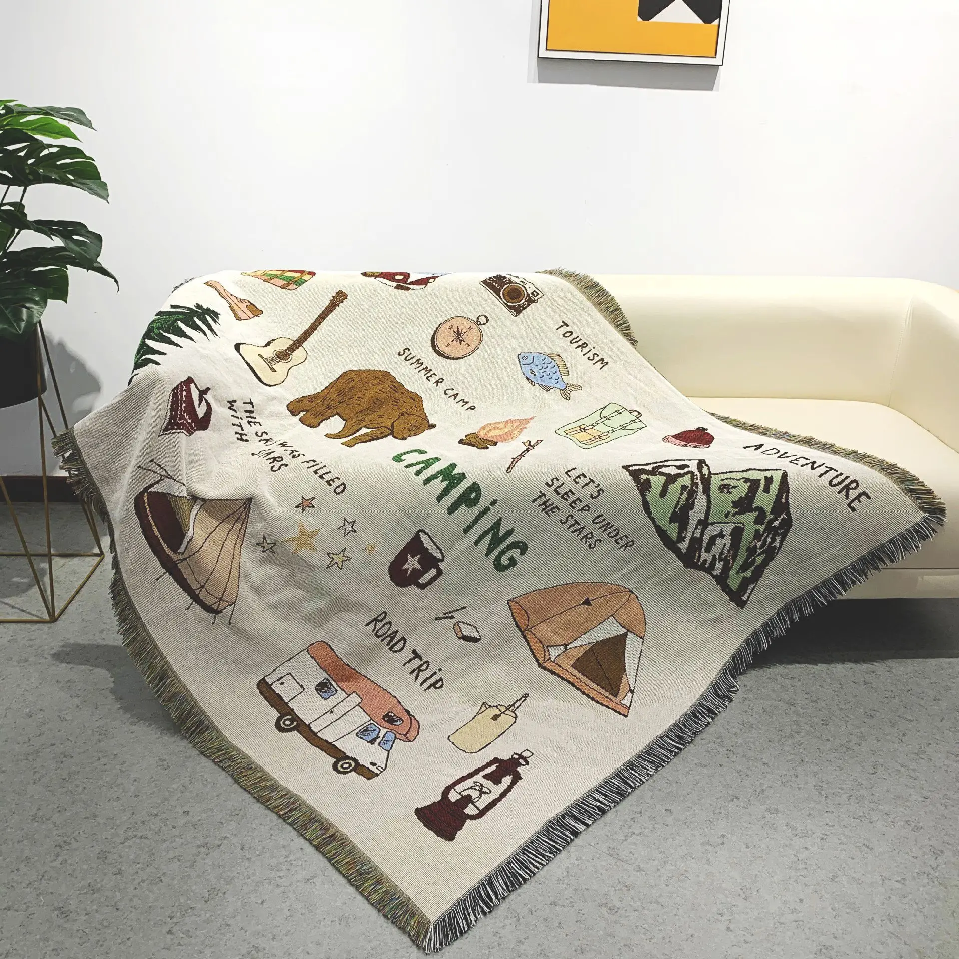 Moisture-proof Camping Picnic Mat Jacquard Cartoon Tapestry Thread Blanket Multifunctional Sofa Cover Elephant Tent Carpet