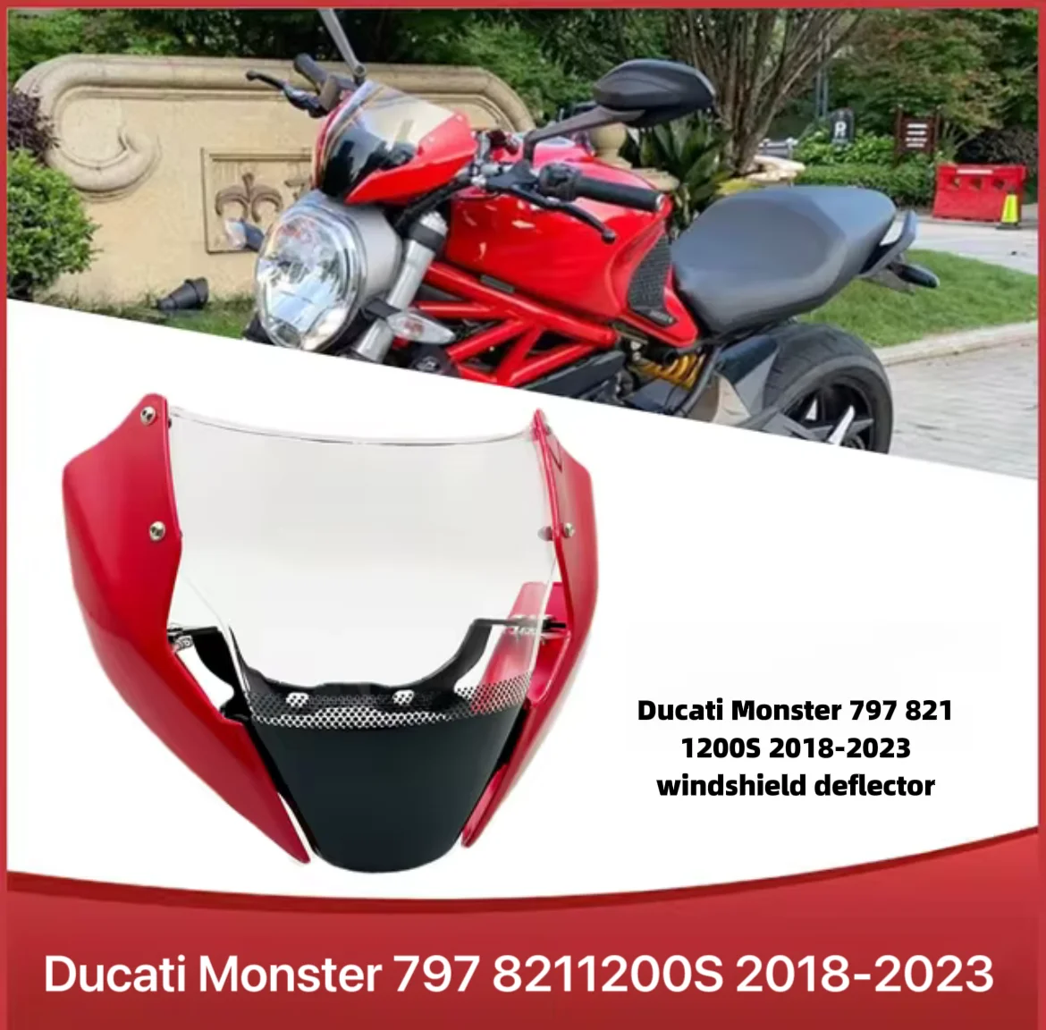 New Motorcycle Head Cowling Fairing Front Windshield Hyperstrada Stnipe Deflector Fit for Ducati Monster 797 821 1200S 2018-2023