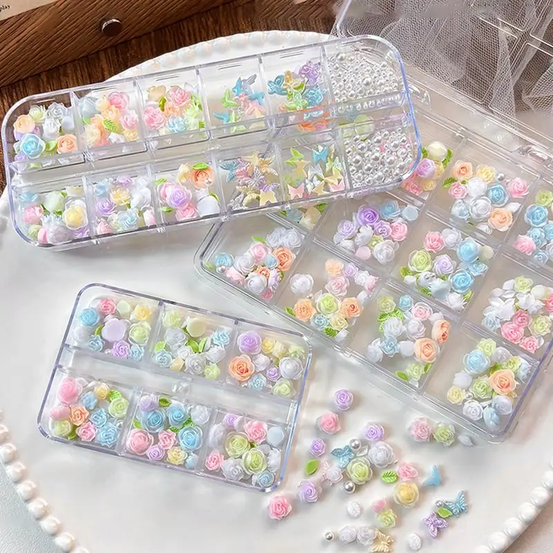 Professional 3D Resin Flower Nail Art Kit 6 12 Grids Beads for DIY Manicure Salon Home Creative Use