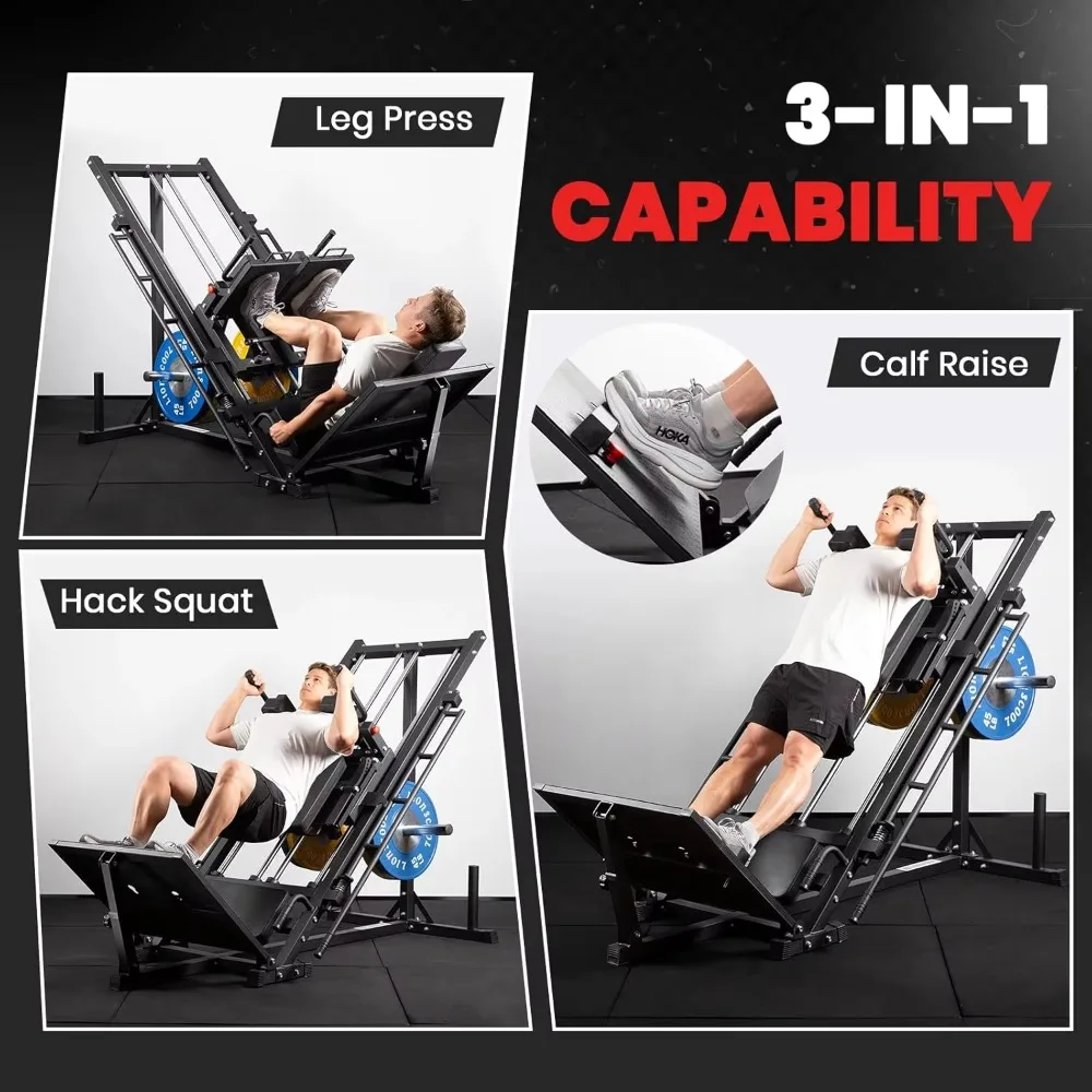 3-in-1 Leg Press Hack Squat Machine Weight Storage Iso-Lateral Adjustable Home Gym Lower Body Strength Fitness Equipment