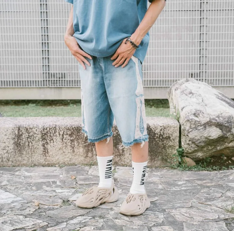 كابيتال خمر النمط الياباني المطرزة العظام منقوشة استرخاء مستقيم الساق الدنيم السراويل اقتصاص الجينز #6