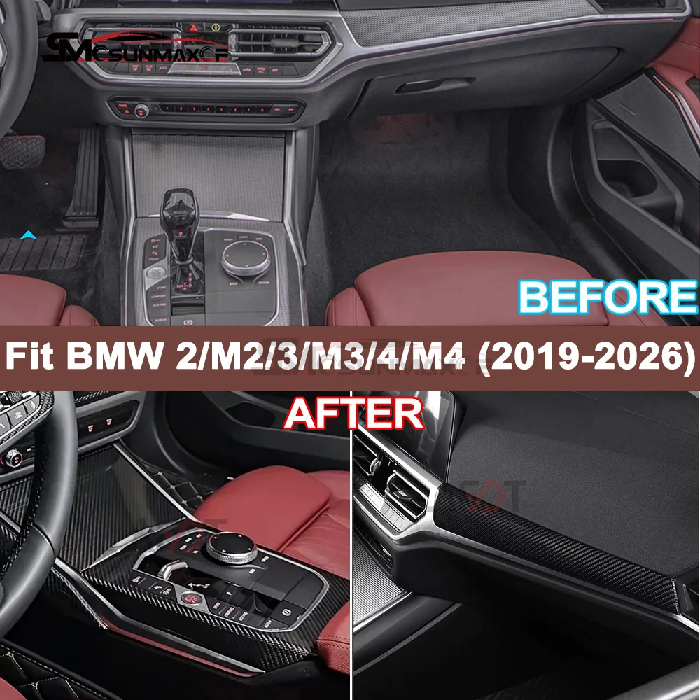 For BMW 4 M4 G22 G23 G26 G82 G83 3 M3 G20 G28 G80 G81 2 M2 G42 G87 2019-2026 Real Carbon Center Console Gear Shift Panel Sticker
