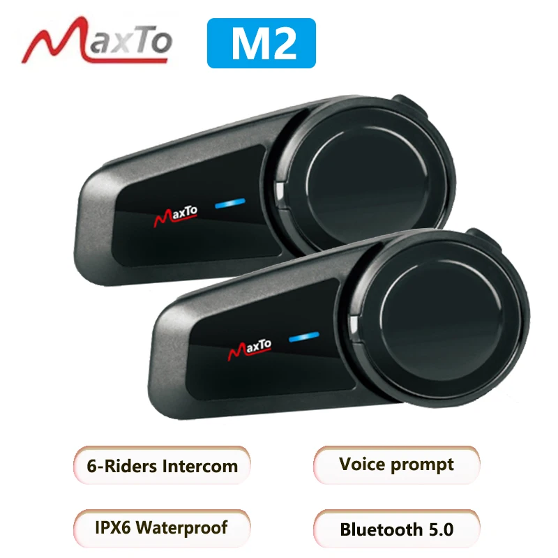 Maxto M2 Motorcycle Helmet Bluetooth Headset 5.0 IPX6 Waterproof Voice Call Noise Reduction For 6-Riders Intercom Distance 1000M