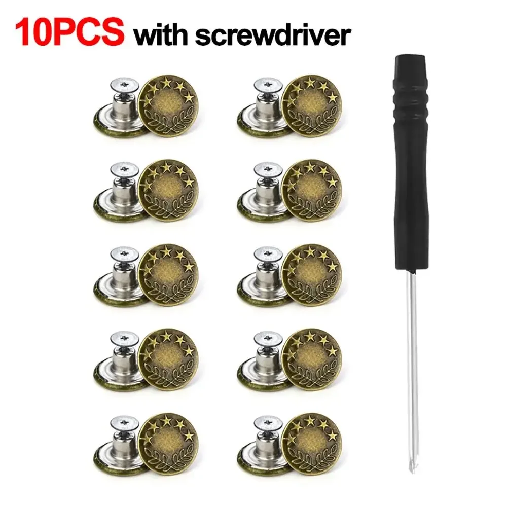 10 stuks/verpakking 17mm verstelbare spijkerbroek tailleverlenger knopen zonder spijkers, afneembare kledinggespen met gratis schroevendraaier inbegrepen