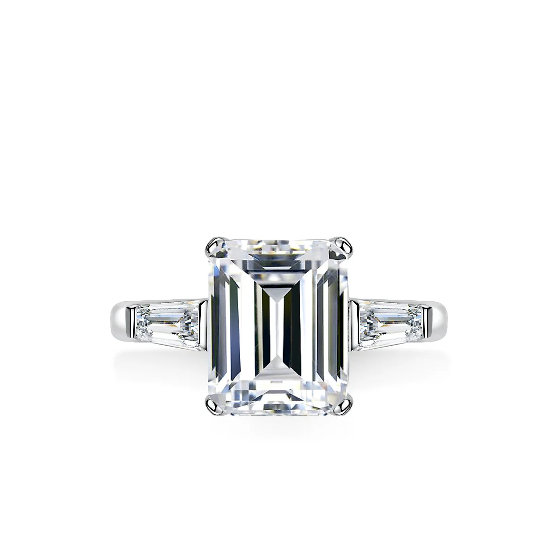 18K Gold Moissanite Ring for Women, Luxurious Setting with Irregular Emerald Green Rectangular Platinum PT950 Diamond Jewelry