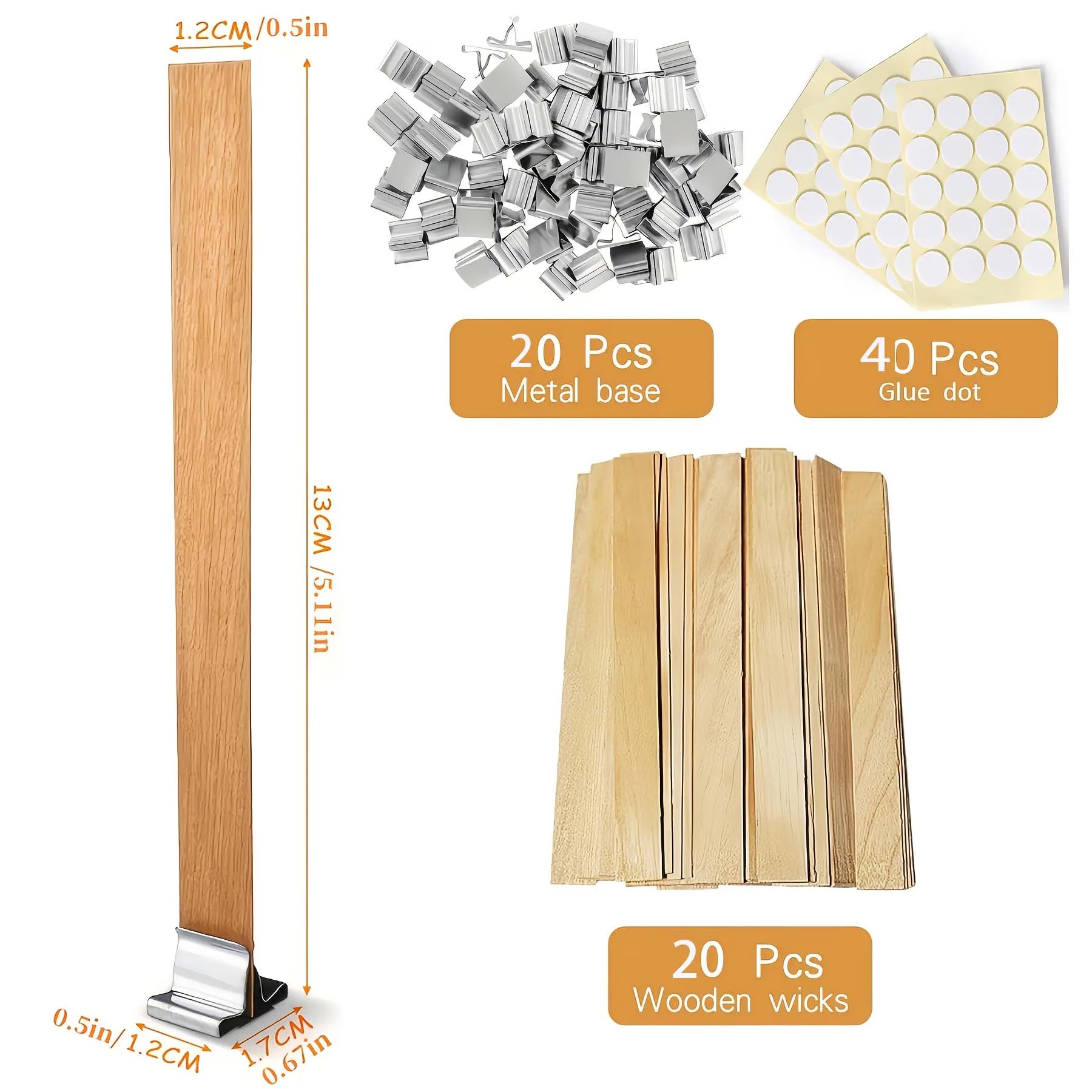 Wooden Candle Wicks. Include Wax Wick Stickers, Wide Wicks with Metal Bases for Candle Making, for Candle Crafting Wooden Cores
