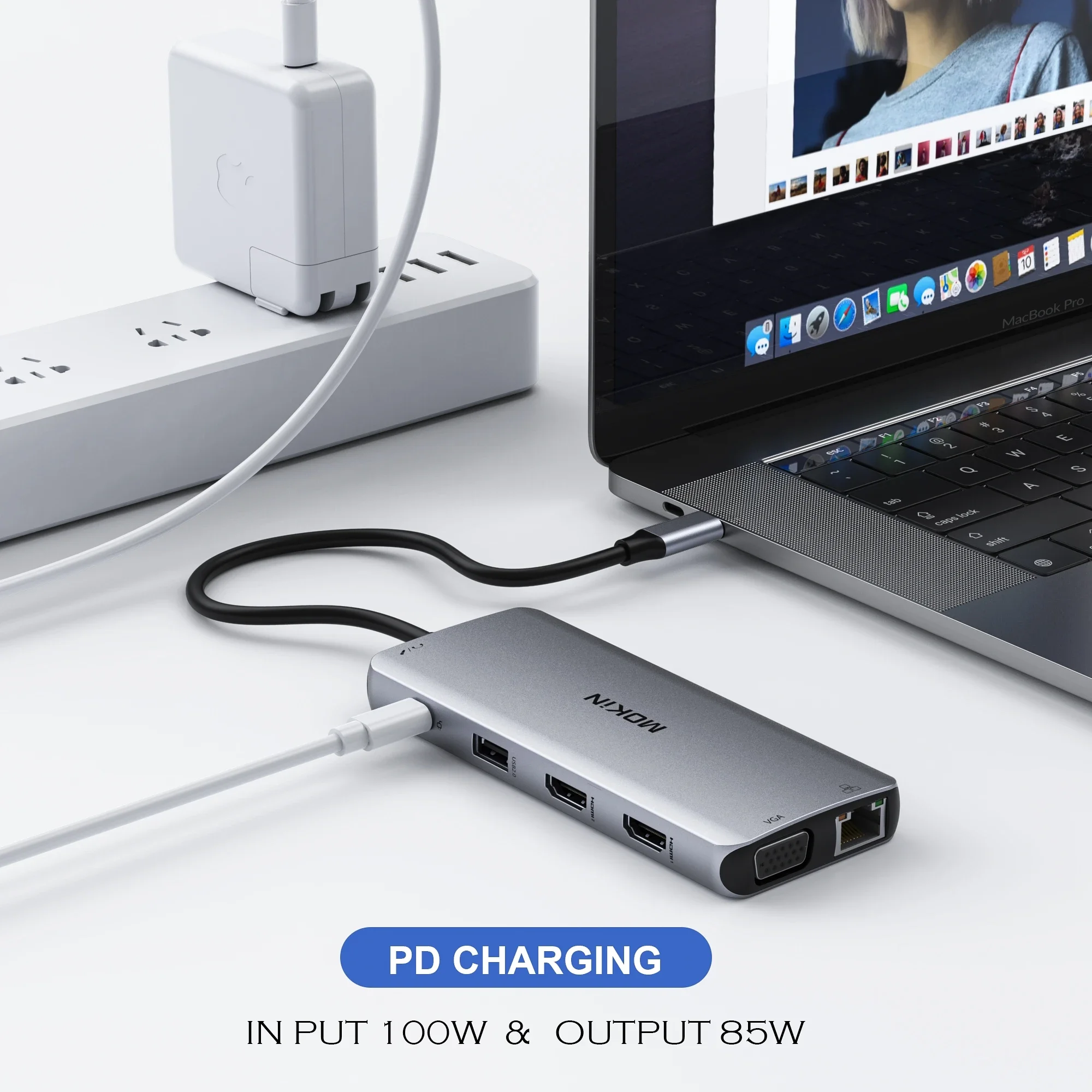 Stasiun Docking USB C MOKiN 11-in-1 4K 60Hz | Dual HDMI, VGA, USB 3.1, RJ45, PD 100W untuk MacBook Air/Pro, iPad M1/M2, laptop