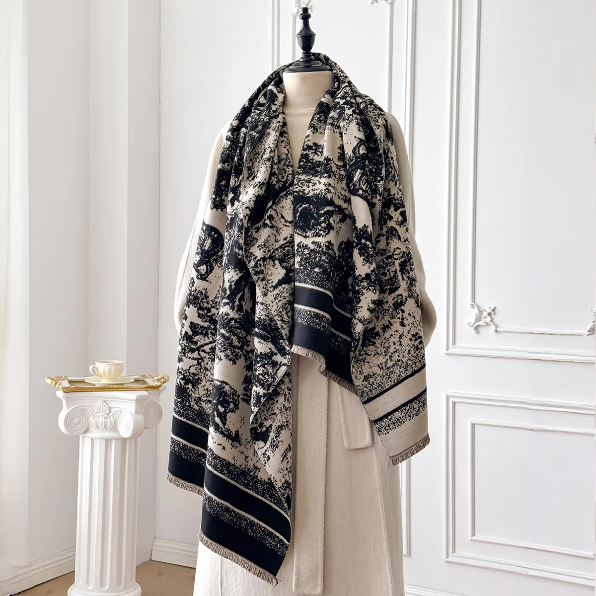 

Роскошная зимняя накидка из искусственного кашемира для женщин, теплая шаль из пашмины, дорожное пончо, палантин, мягкое одеяло, шарф классических цветов