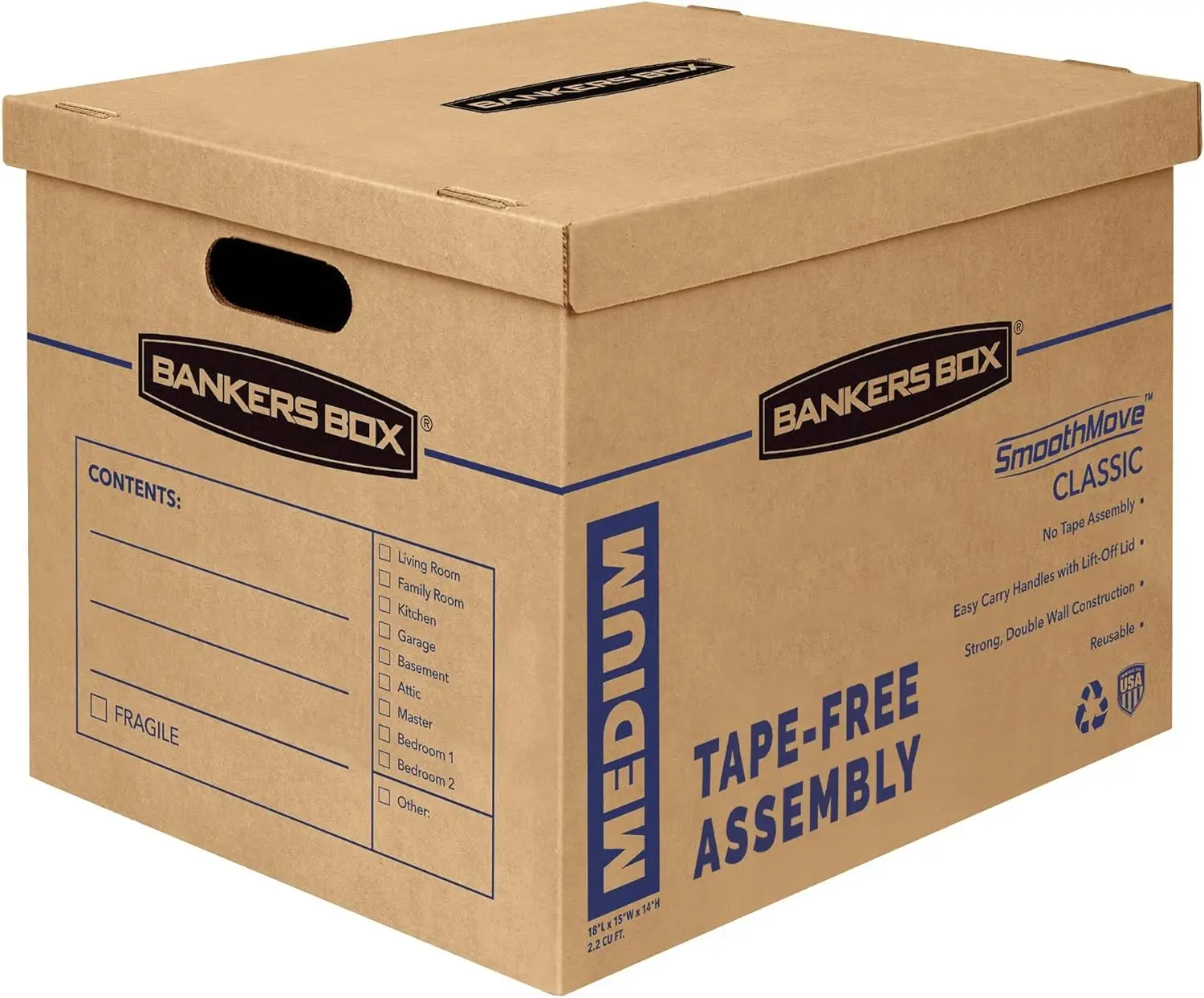 

Medium Moving Boxes 8-Pack, Reinforced Handles, Tape-Free Assembly, with Lid, 19x14.5x15.5 inches