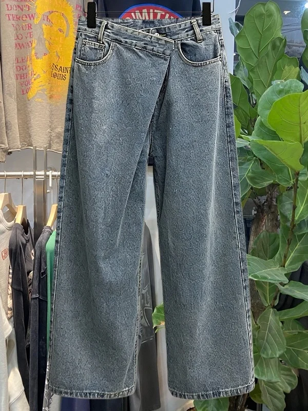 

Ретро-джинсы американского стиля с широкими штанинами для мужчин и женщин, свободного кроя, длинные брюки, модные, с эффектом потертости, повседневные, прямые брюки.