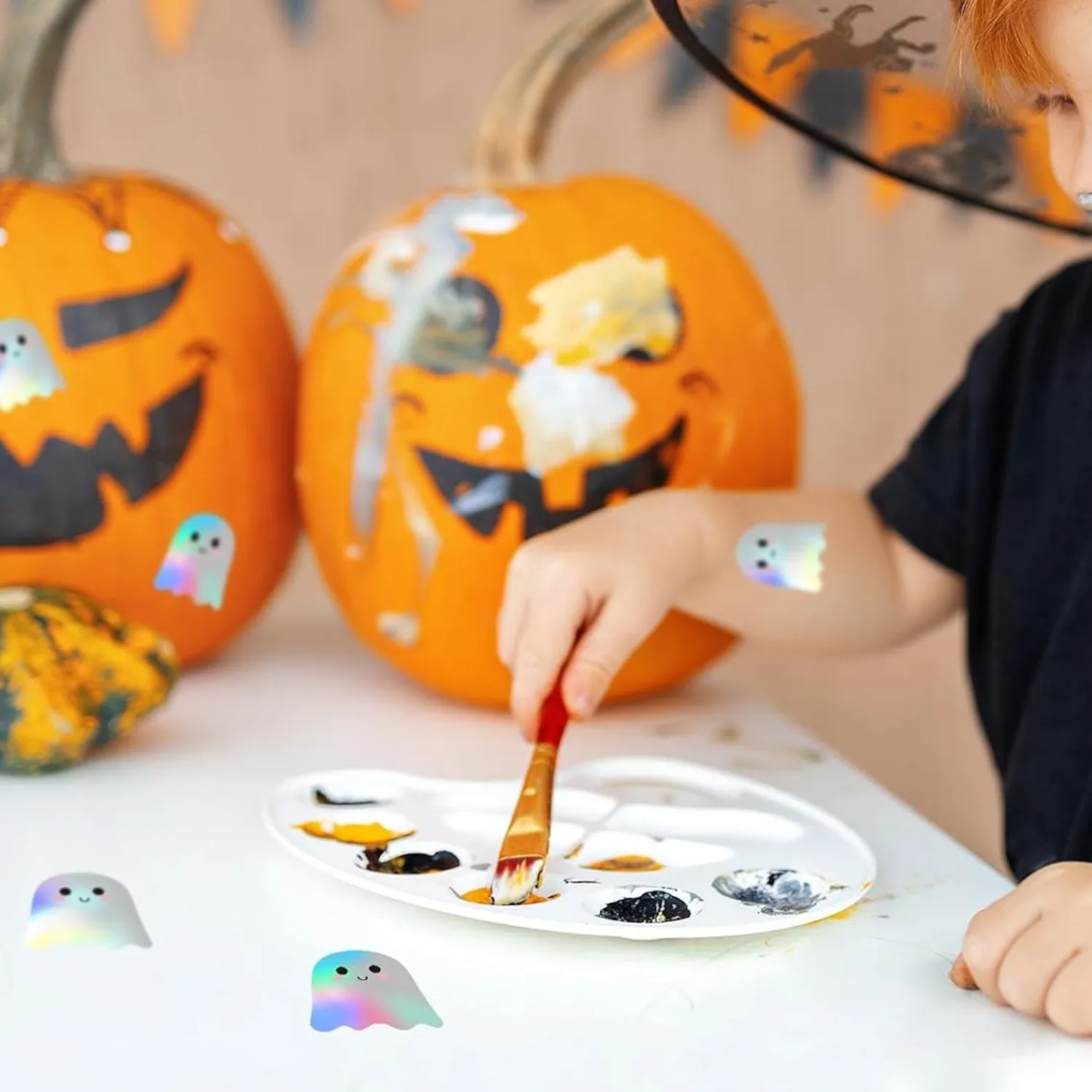 ملصقات Halloween Boo Ghost - شارات ذاتية اللصق مقاومة للماء بالليزر ثلاثية الأبعاد لمجلات الأظرف وديكورات الهالوين