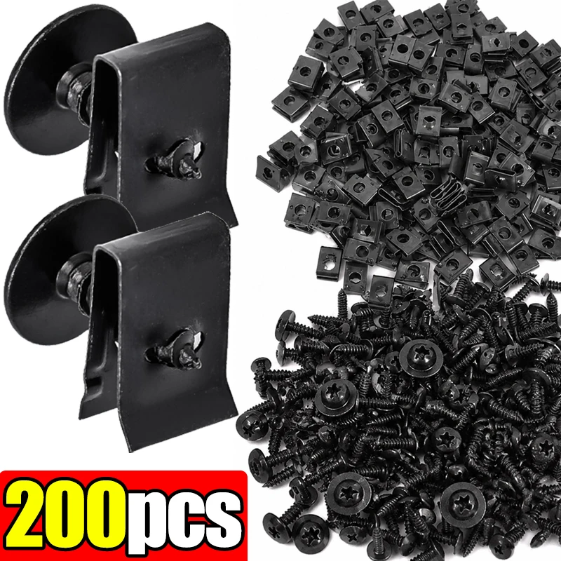 20-200Pcs Car Self-tapping Screw Fasteners Auto Metal U-shaped Spacers Self-Tapping Screws Kit Car Modification Accessories