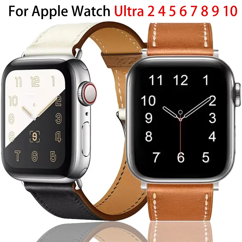حزام من الجلد الطبيعي لساعة أبل باند 45 ملم 49 ملم 41 ملم 44 ملم 42 ملم 40 ملم 46 ملم سوار مريح iWatch Ultra 2 10 9 8 7 6 5 4