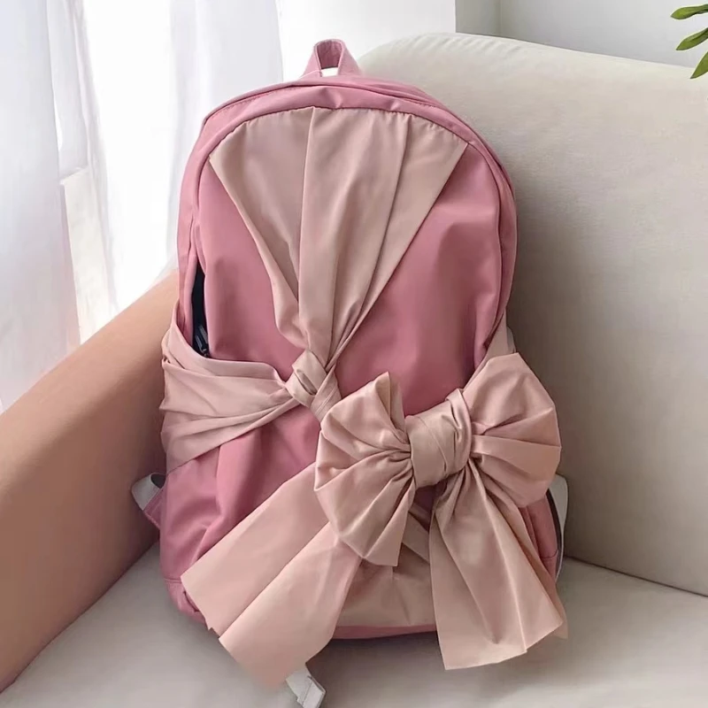 2023 New Fashion Women Backpack Niche Ins Bow Shoulder Bag Harajuku Girls Knotted Design Backpack Student Schoolbag Female