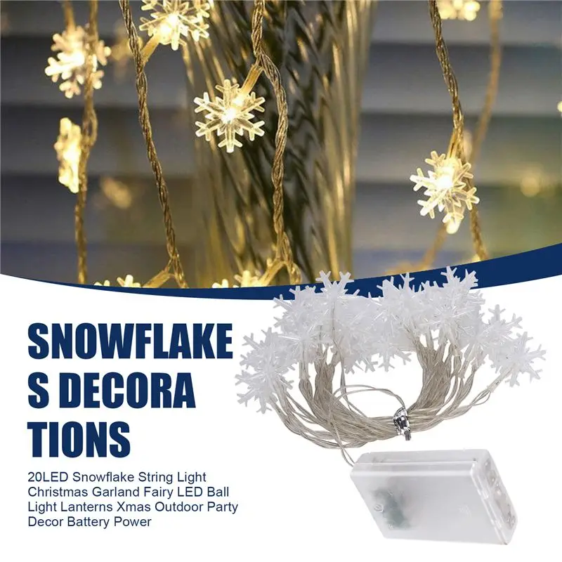Exquisite-20LED Snowflake String Light Christmas Garland Fairy LED Ball Light Lanterns Xmas Outdoor Party Decor Battery Power