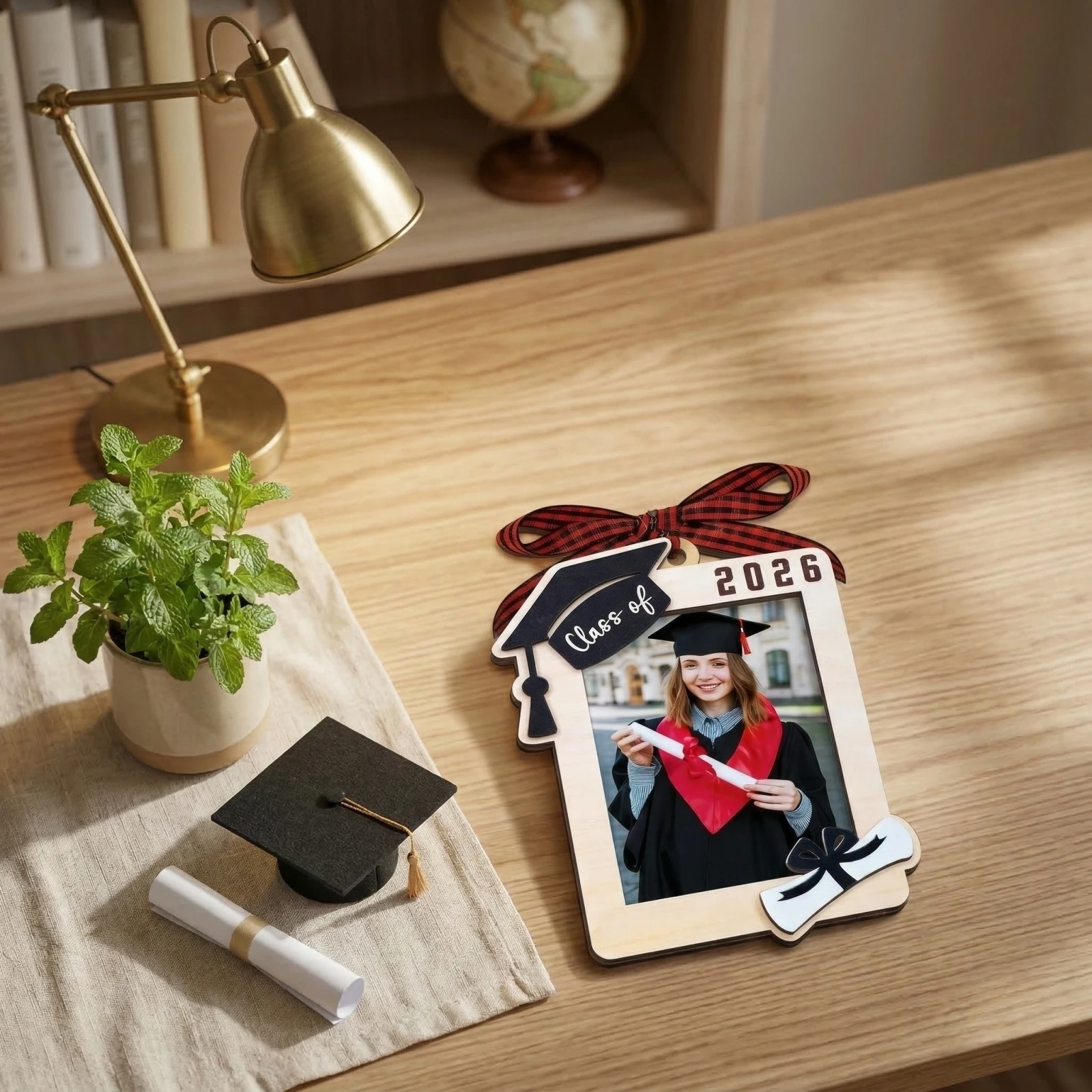 Class Of 2026 Graduation Photo Frame Ornament, Wooden Grad Picture Frame Hanging Decor For Graduate Gift & Christmas Tree