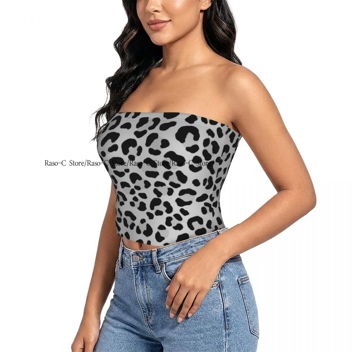 Women Block Crop Slim Tube Top Animal Hide Spots Farm Life Cattle Camouflage Strapless Top For Summer Female Clothing