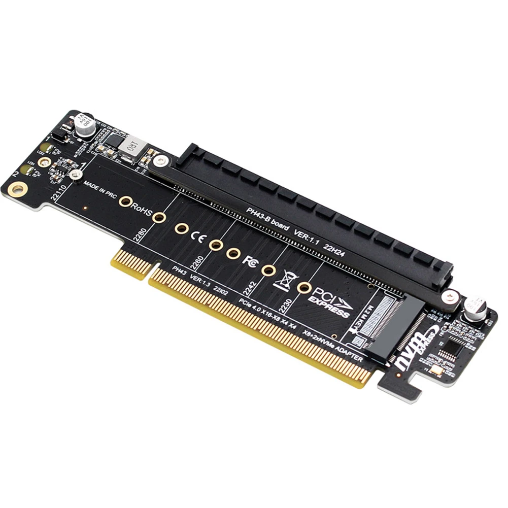 PCIE4.0 Split Expansion Riser Card PCIE X16 TO X8+X4+X4 Adapter Card 2x M.2 NVME Input Port Support 2280/2260/2242/2230 SSD