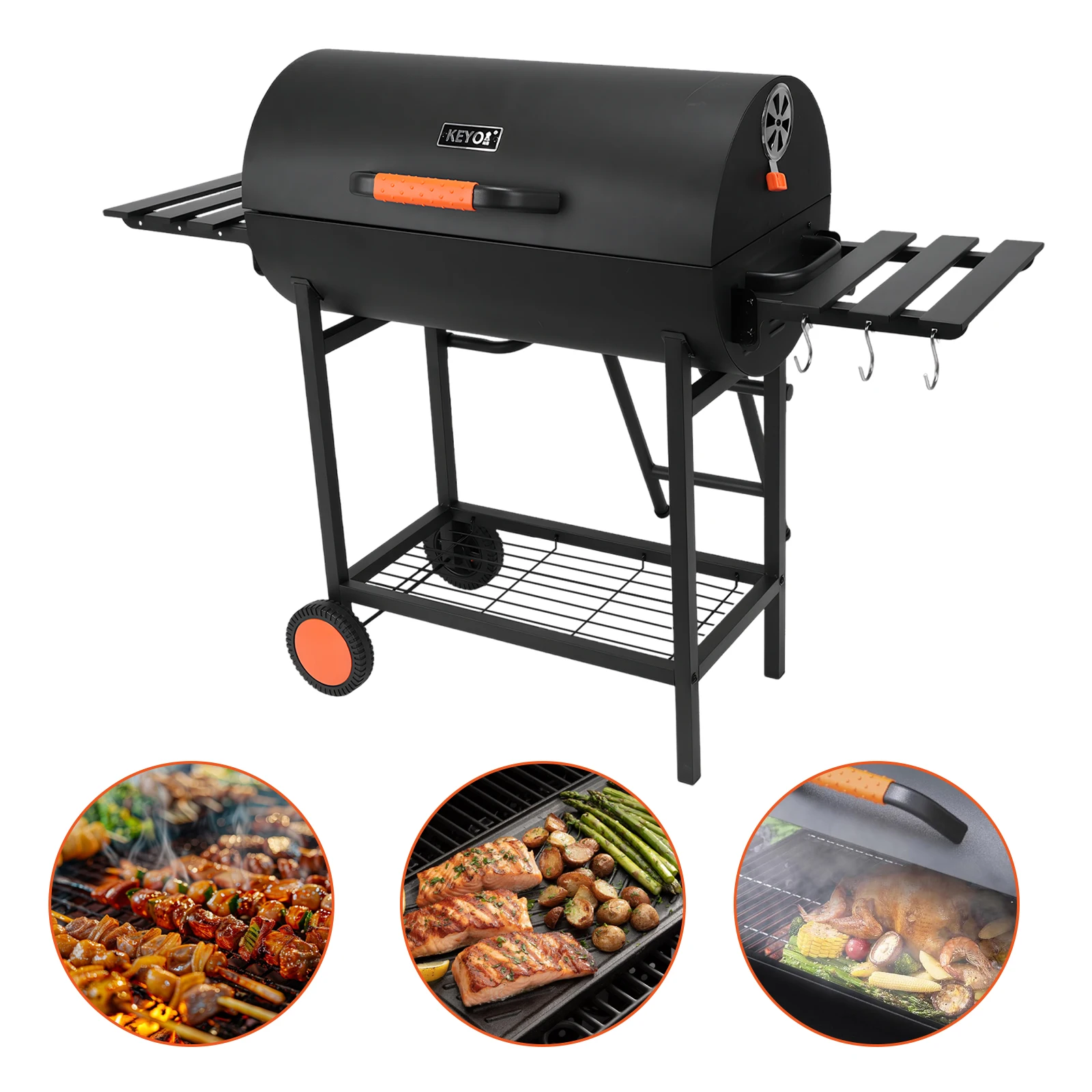 

Extra Large Outdoor BBQ Grill with 2 Foldable Side Tables Portable Charcoal Grill for Outdoor Cooking Backyard Camping Picnics