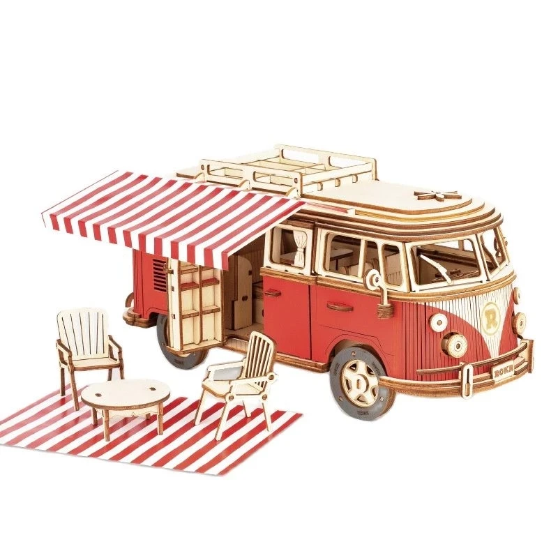 3D Car Wooden Volkswagen T1 Camper Truck Puzzle Handmade DIY Wooden Assembled Model Car toy Series Boy female Gift